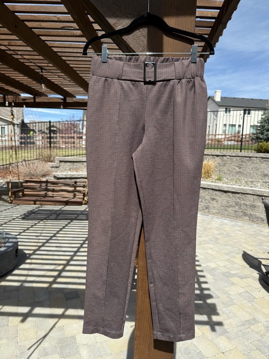 Love & Piece Pants - Tailored Brown Check Women’s Pants with Belt Detail